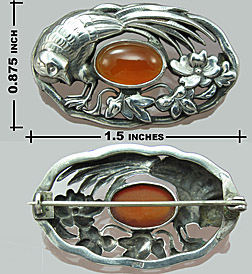 935 Silver bird pin with carnelian stone