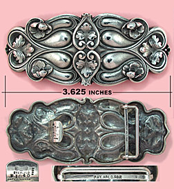 Gorham belt buckle leaf and flower motif with Art Nouveau swirls